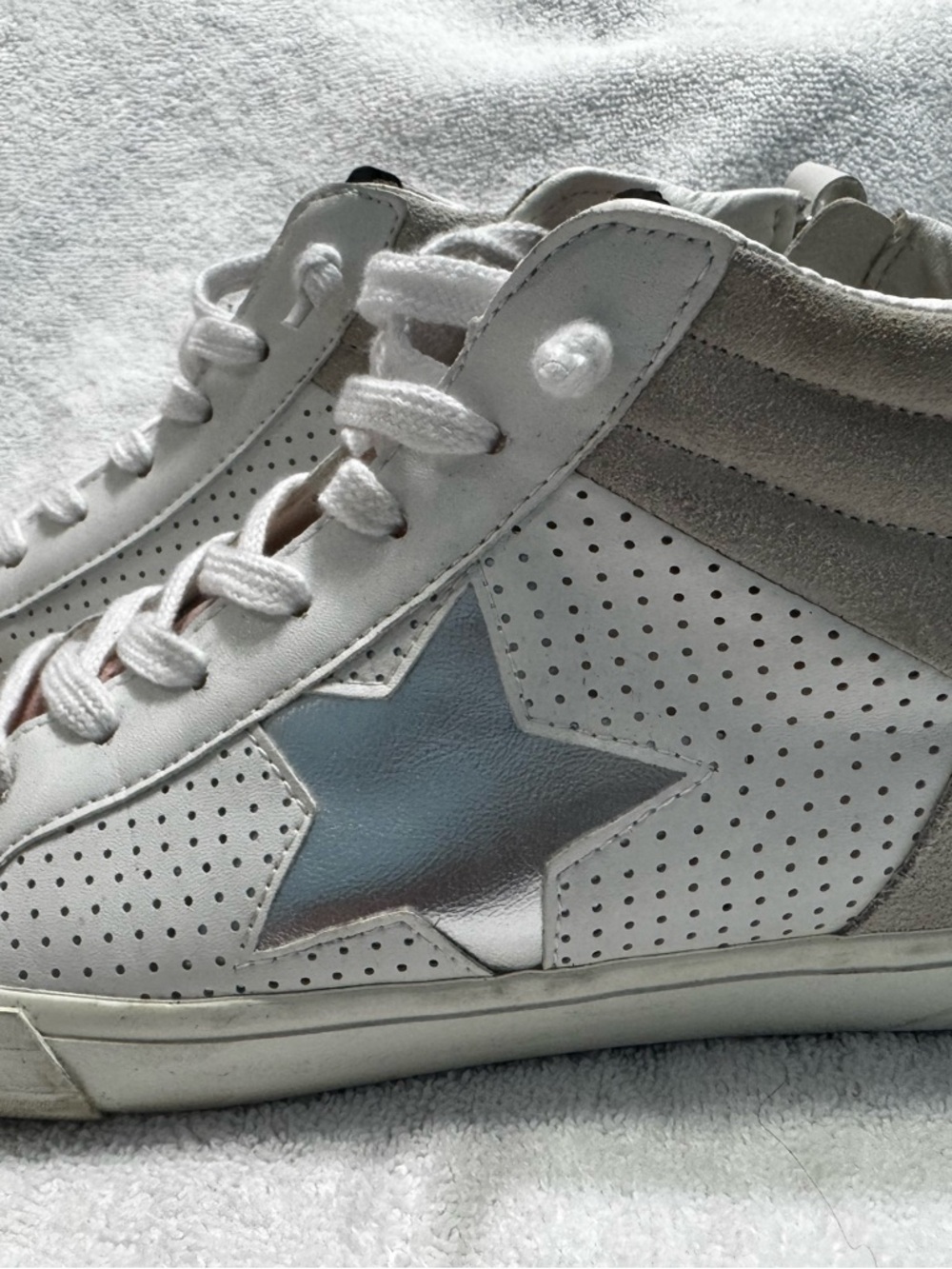 Vintage Havana White, Pink, Silver Star Perforated High-Top Sneaker